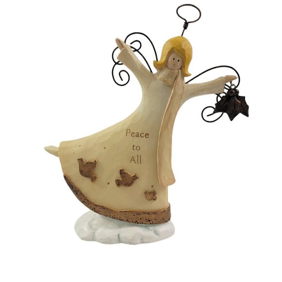 Glitter & Gold Peace To All Hand Painted 6” Angel Figure Russ Berrie NWT - Picture 4 of 16